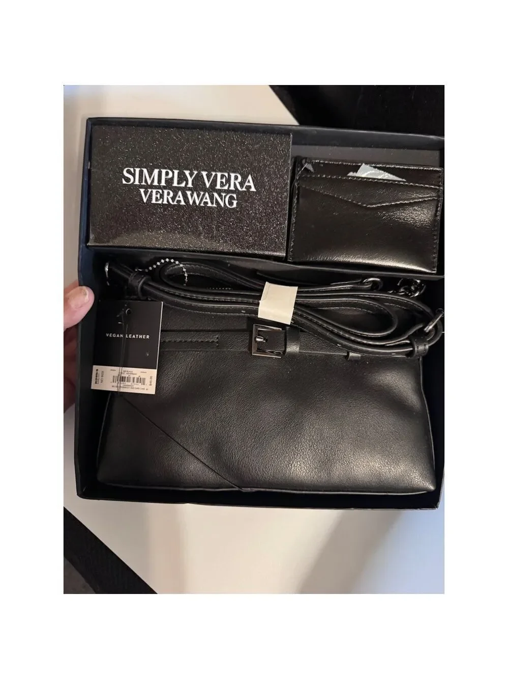 Simply Vera Vera Wang Black Vegan Leather Crossbody Bag with Cardholder